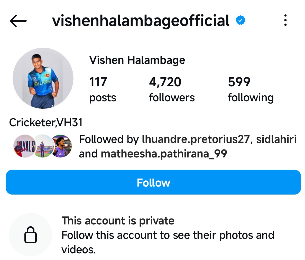 Vishen Halambage’s Instagram missing after Wave of Abuse from Indian Trolls